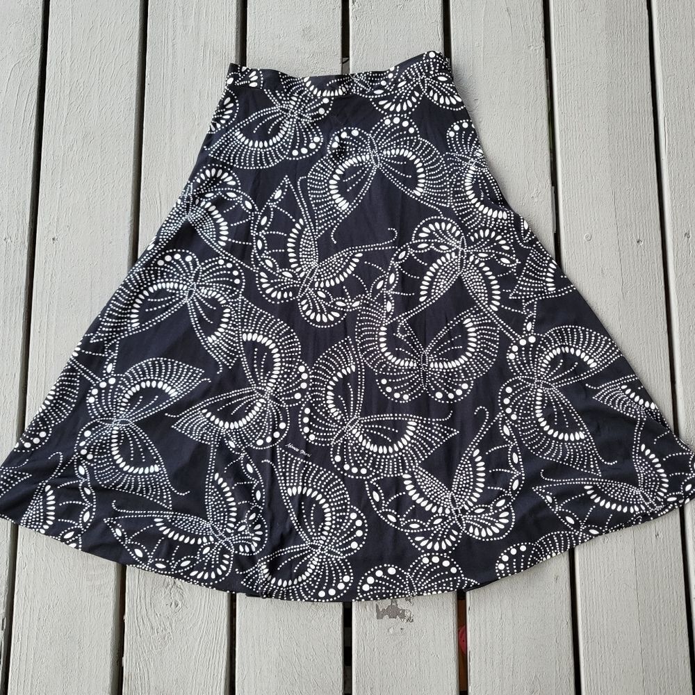Vintage 70s Hanae Mori Ban-Lon by‎ Vivid Black & White Butterfly A-Line Skirt